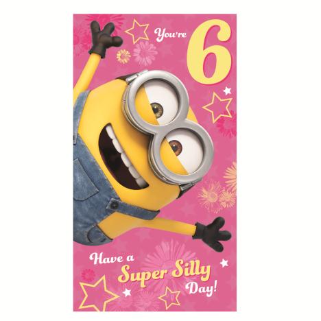 6 Today Pink Minions 6th Birthday Card 
